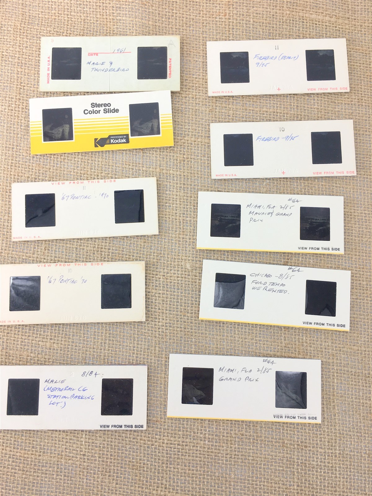 10 VTG 60\'s-80\'s Autos Thunderbird Grand Prix+ Kodachrome Color Stereo Slides 