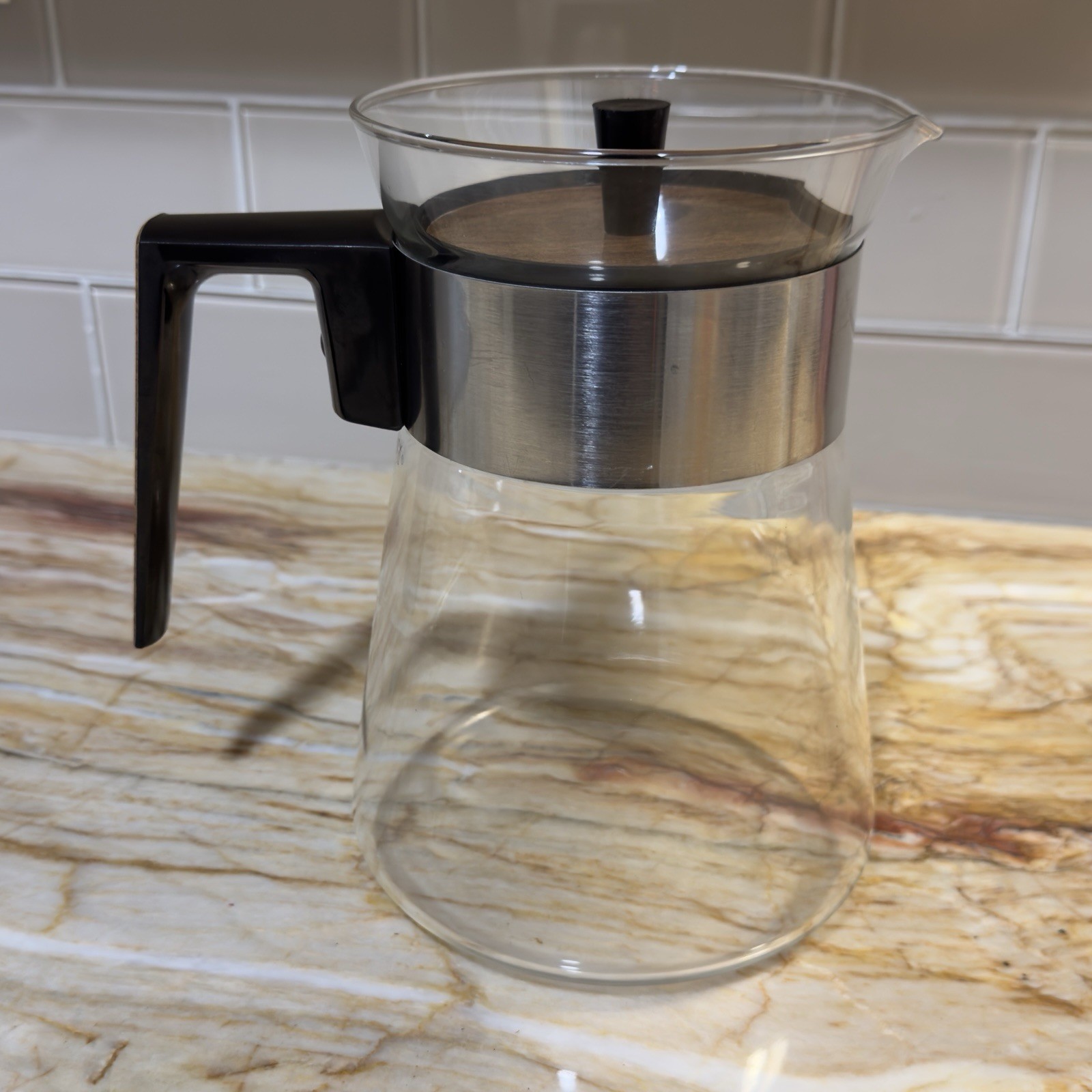 Vtg MCM Pyrex Mid Century Carafe Coffee Pot COPPER & Walnut Atomic Pitcher VGC