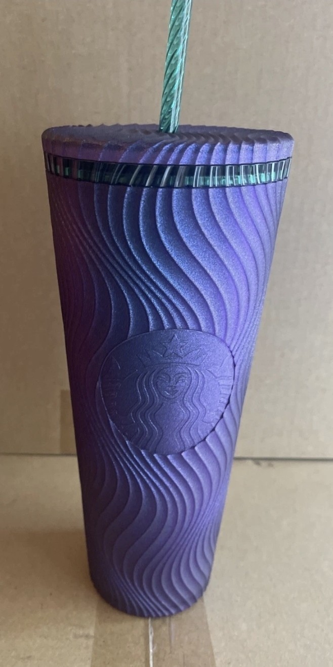  Starbucks Purple/Green Swirl Glitter Matte Tumbler Cold Cup Venti Collector