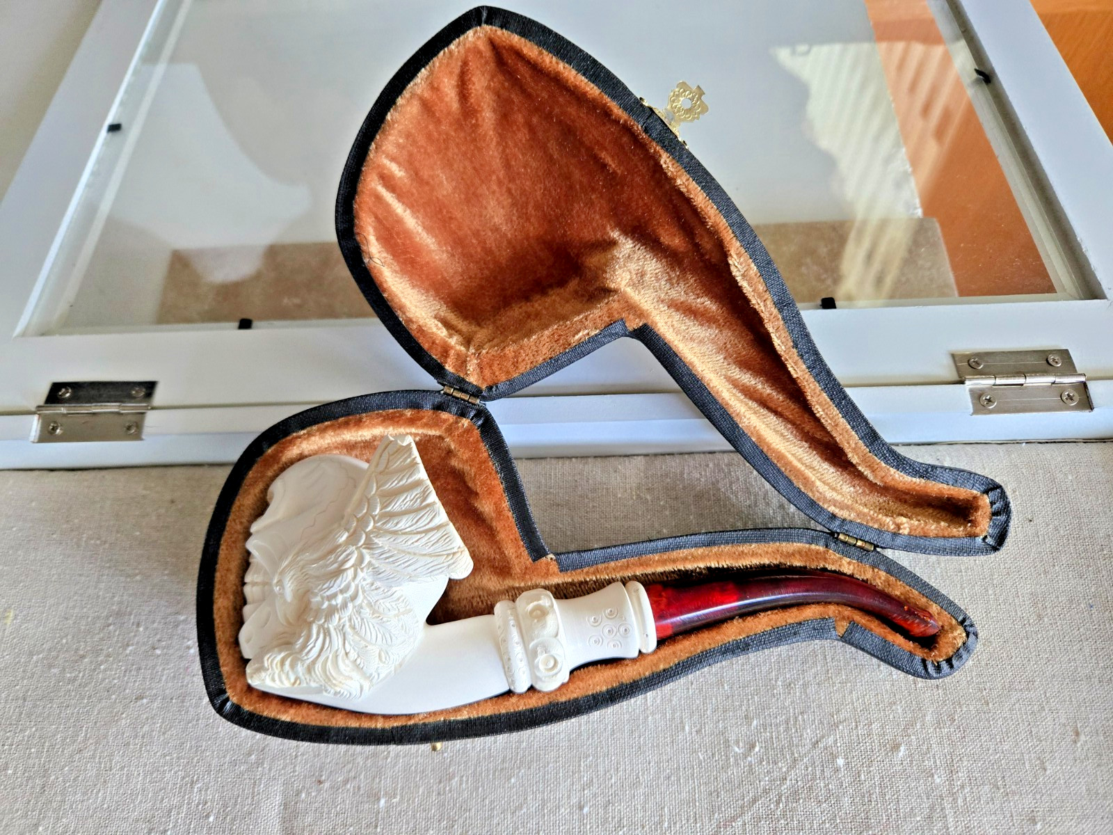 VINTAGE MEERSCHAUM LATTICE BLOCK PIPE UNSMOKED CASE VTG NEVER SMOKED MEERCHAUM#3
