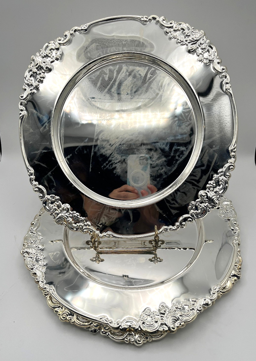 Vtg GODINGER SILVER ART Silver-Plated Ornate Baroque 12.5” Chargers Set Four