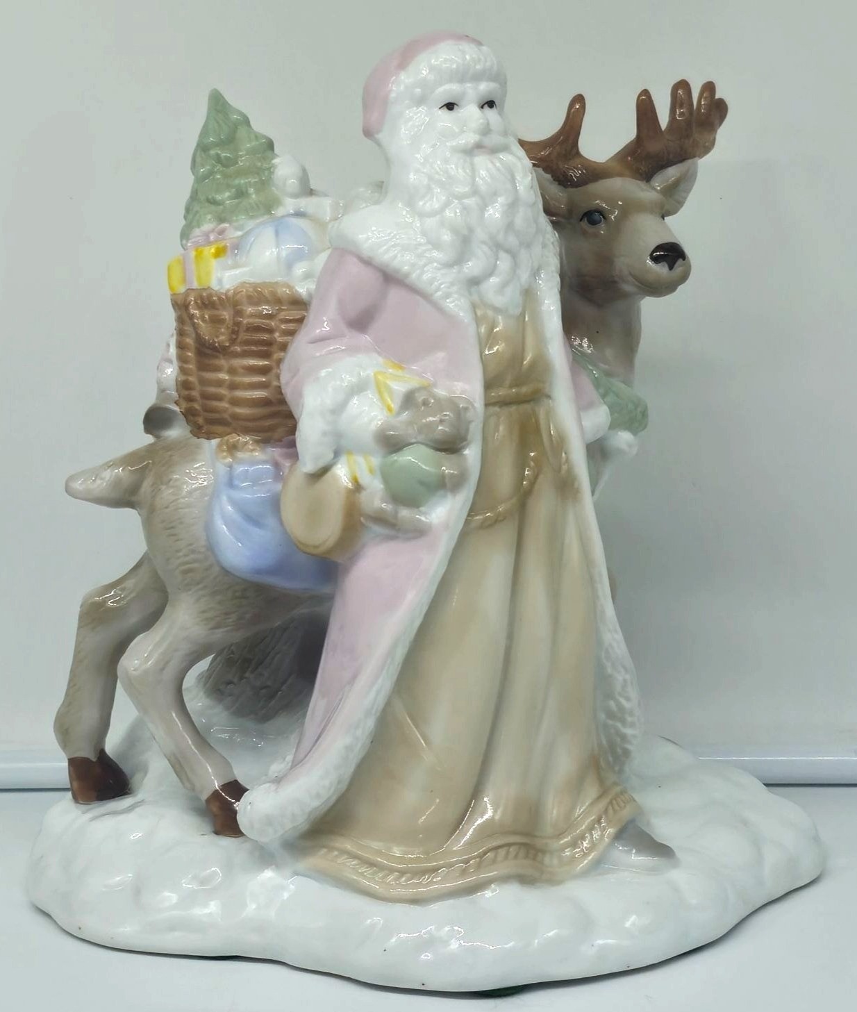Old World Santa Reindeer Porcelain Holiday Gifts Pastel Father Christmas