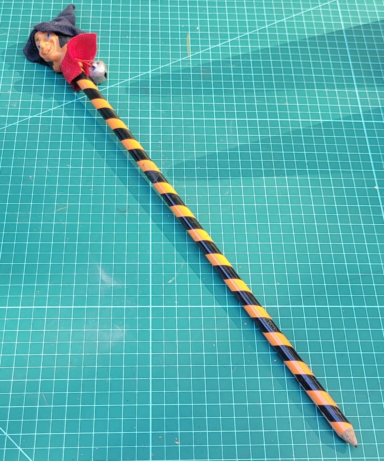 Rare Vtg Halloween 12” Long Pencil w/ Witch Rubber Face & Bell topper - Japan
