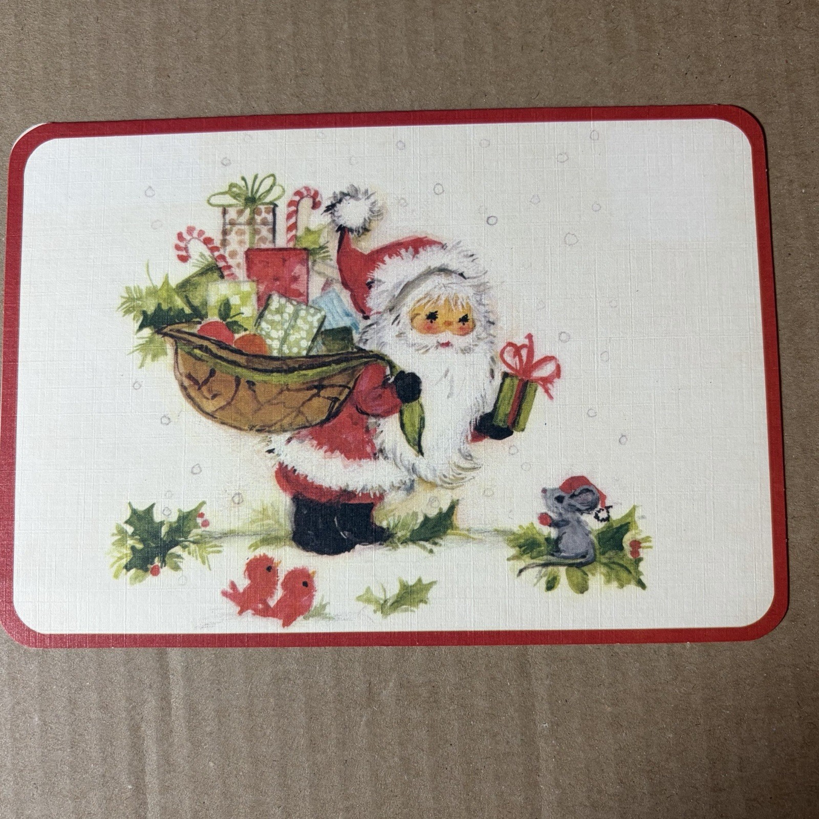 Vintage Mid-Century Christmas Card Hallmark Santa Mouse Birds Kitsch