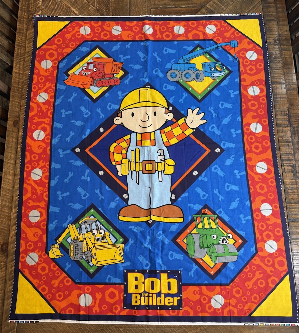 Vtg 2002 BOB THE BUILDER Baby Kid Quilt Cotton Fabric Panel Cranston Print Works