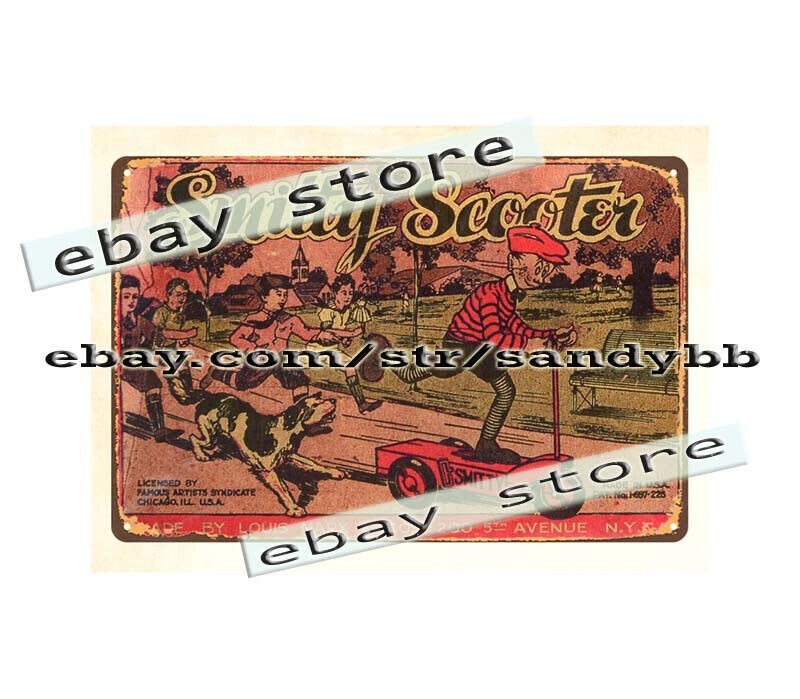 nostalgic room wall decor MARX WIND-UP SMITTY SCOOTER TOY metal tin sign