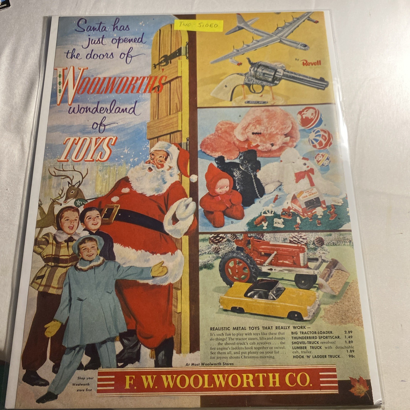 Woolworth's Toys Christmas Ad 1950s Vintage Full Page Magazine Print Ad- 2 Sides