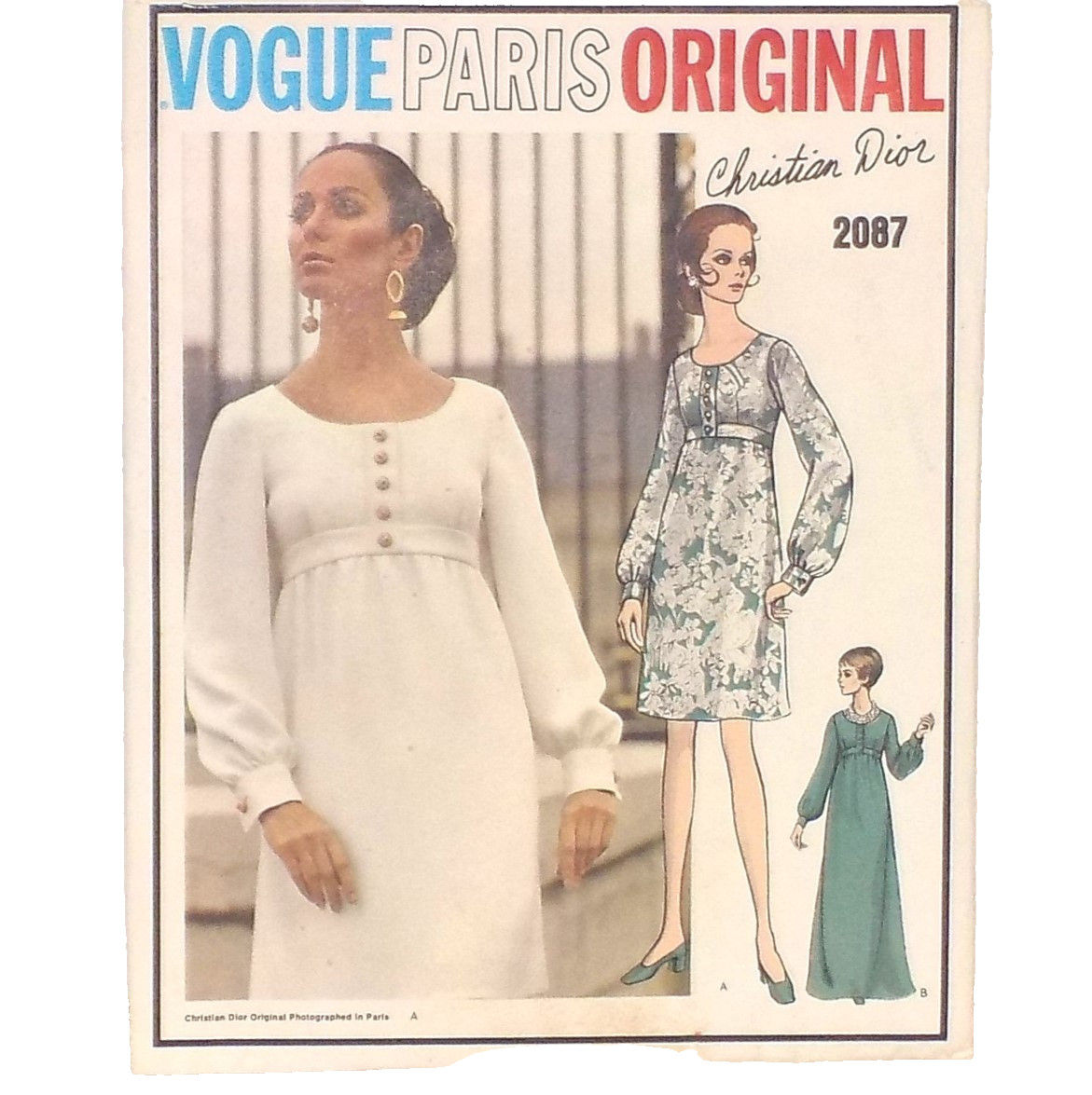 Vtg 1969 Vogue Paris Original 2087 Christian Dior Dress or Gown sz 16 with LABEL