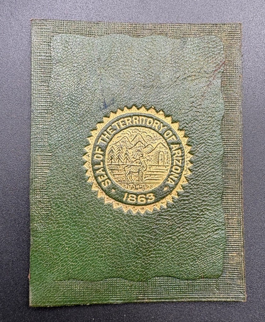 c1910 L23 Arizona Territory Seal Tobacco Leather 1863 Antique Green Gold