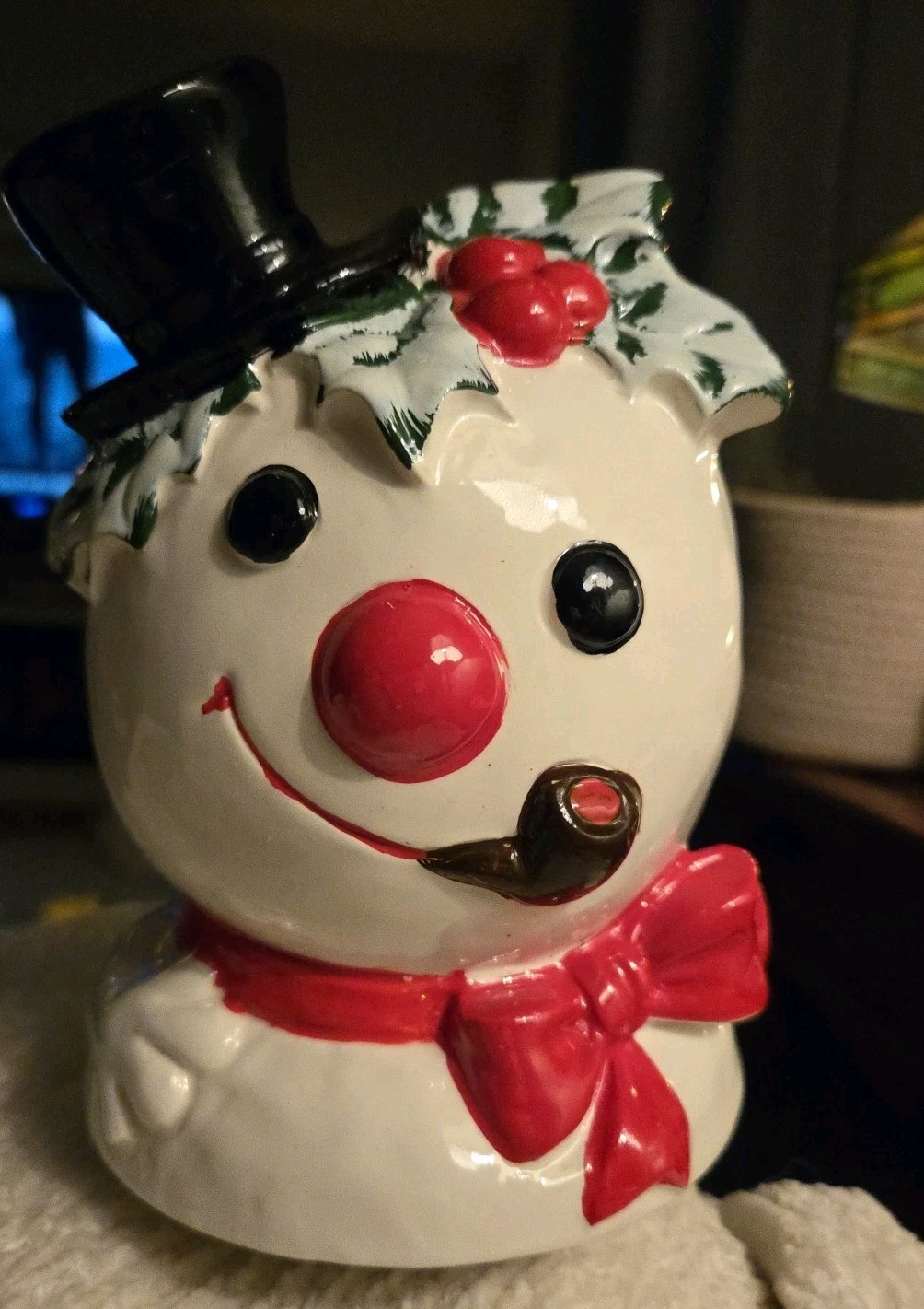  Large Vintage Christmas Kitsch Ceramic Snowman Japan Musical Turns