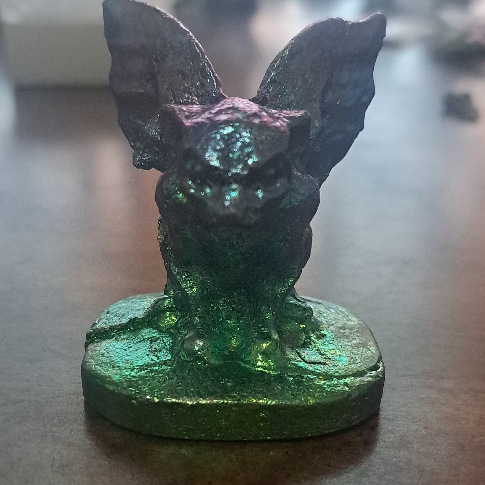 Hand Poured Bismuth Metal Winged Gargoyle Figurine Sculpture Fantasy Collectible