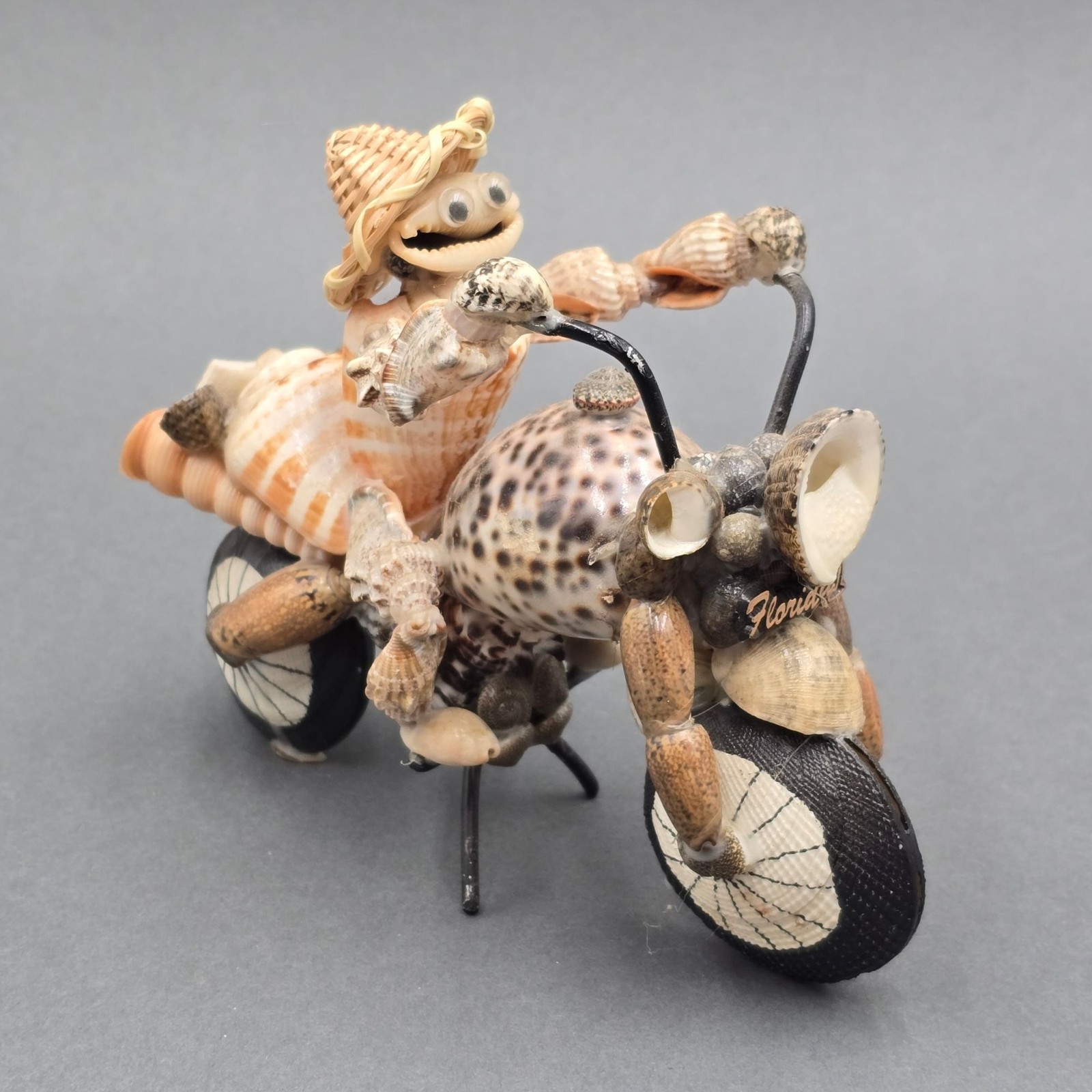 Vintage Seashell Motorcycle Figurine Florida Souvenir Harley Roadside Kitsch 