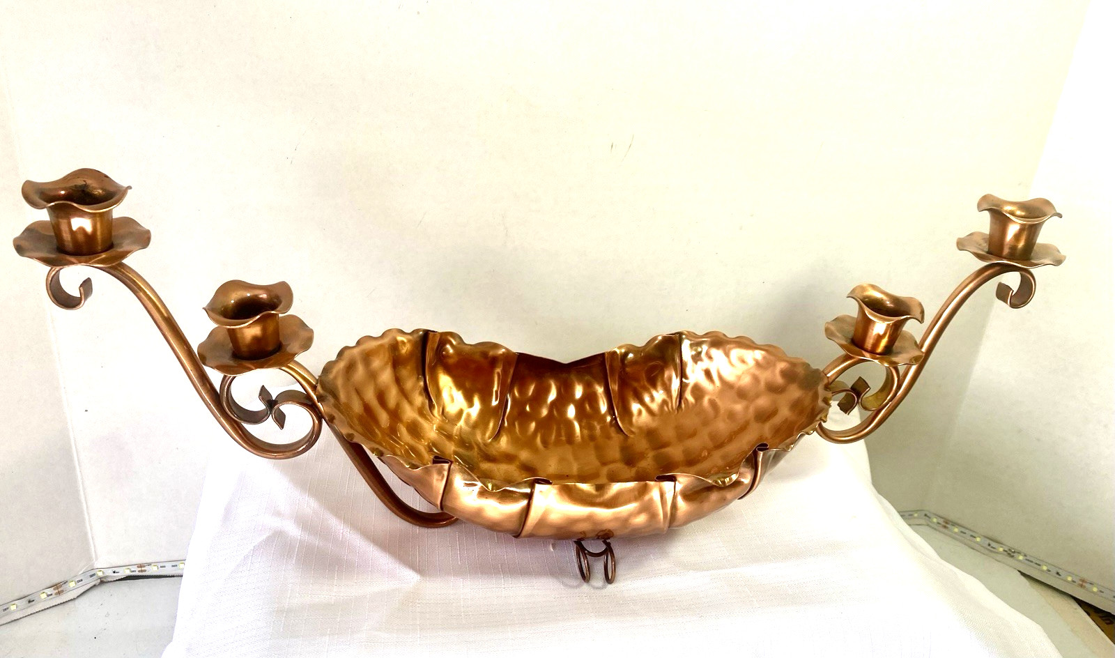 Vintage Gregorian 4 Taper Copper Candle Holder with Center Bowl  Centerpiece