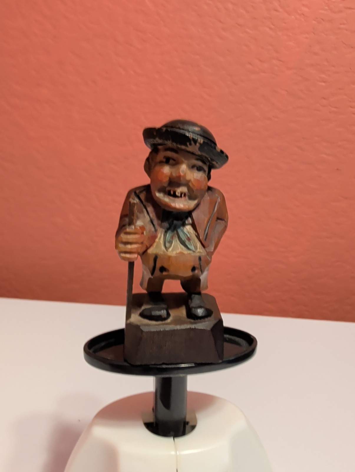 Anri Vintage Wood Carved man with pole