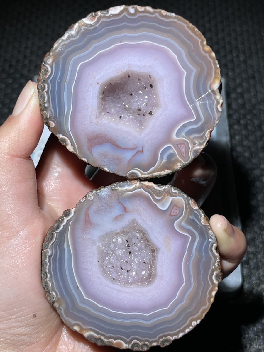 1Pair pink China Agate Hebei xuanhua natural Slices Crystal collectible 281g 49
