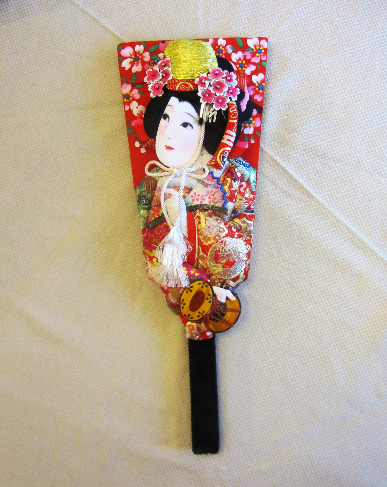 Beautiful Vintage Handmade Japanese Hagoita New Years Paddle - Brocade Geisha