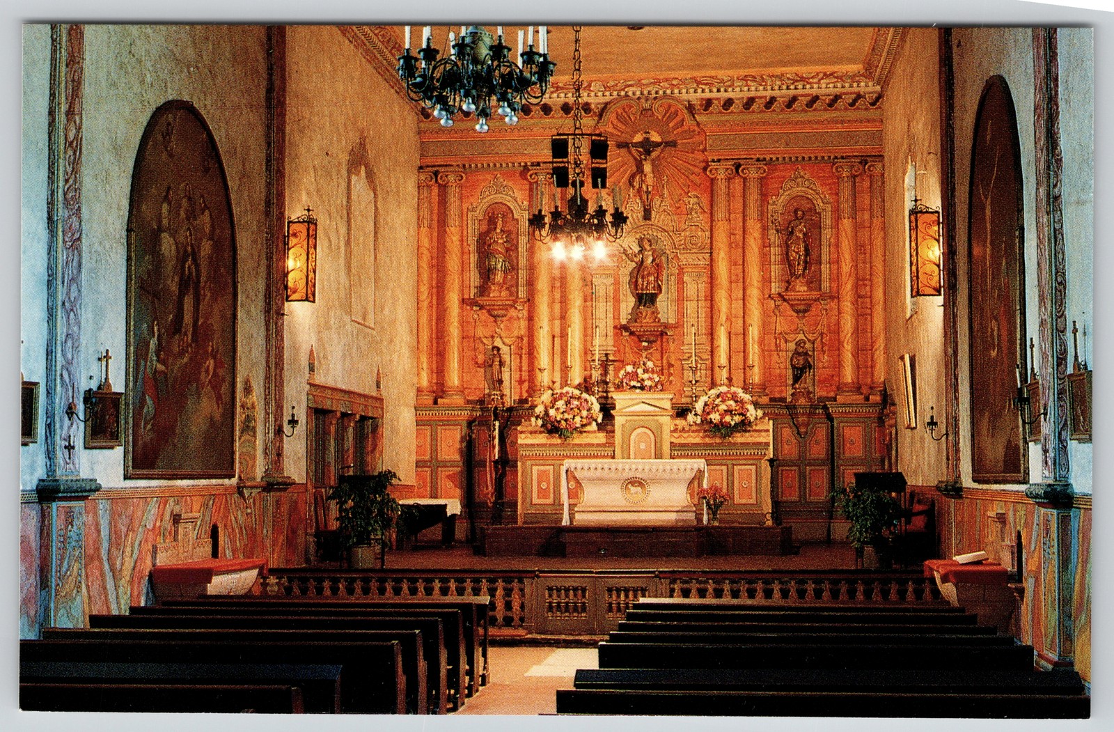 Santa Barbara Mission Interior Sanctuary Main Altar California Postcard