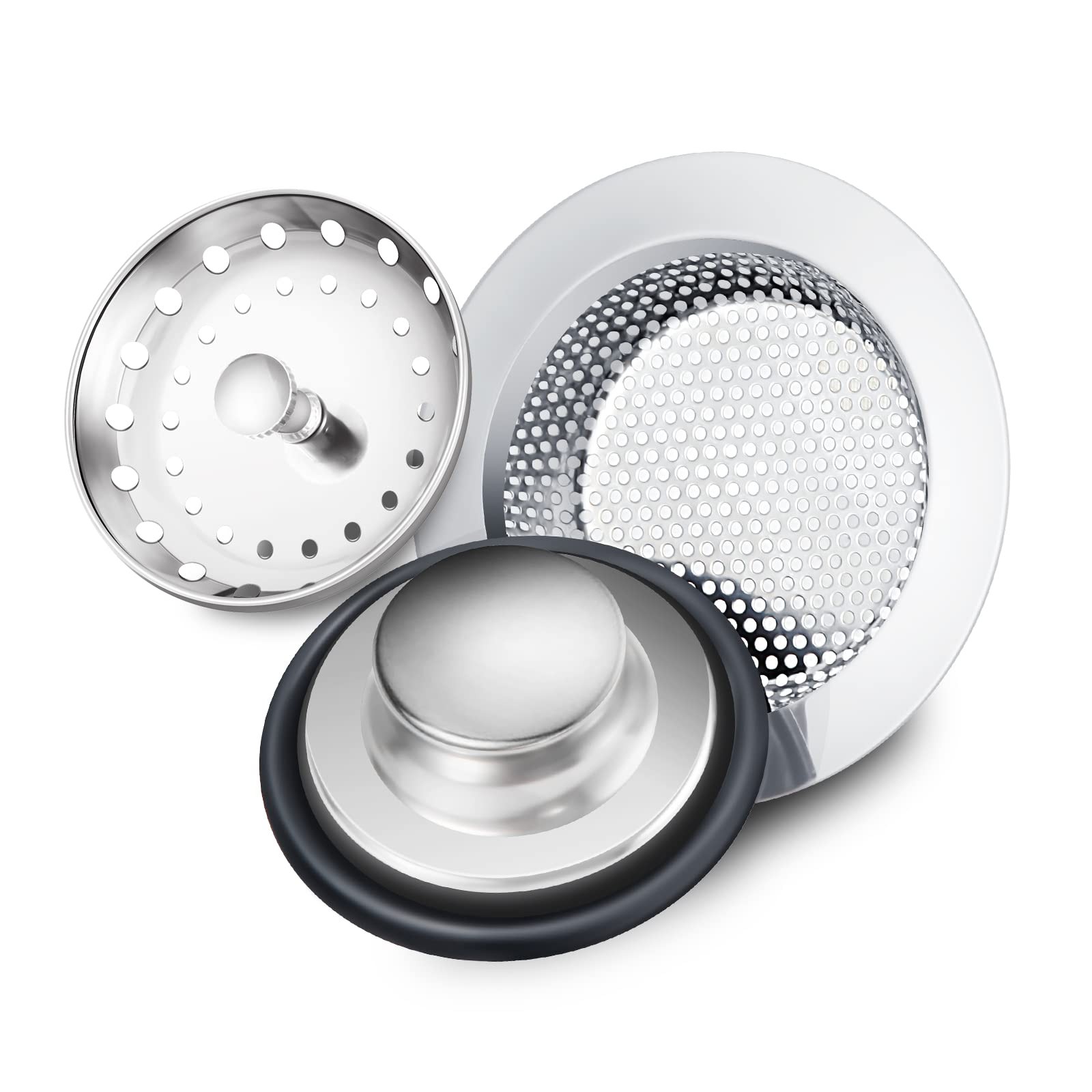3 Pieces Kitchen Sink Stopper Strainer, Garbage Disposal Plug, Silver