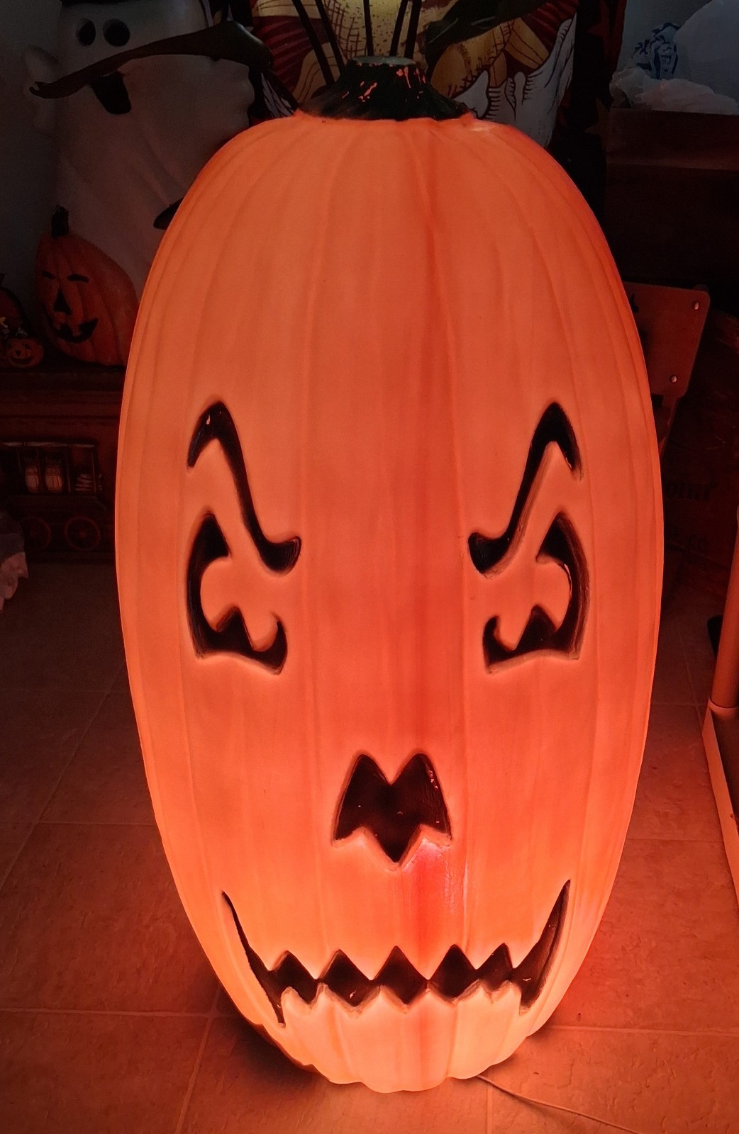 VTG Huge 3ft Halloween Blow Mold Light Up Jack O Lantern RARE 2 Side Decoration