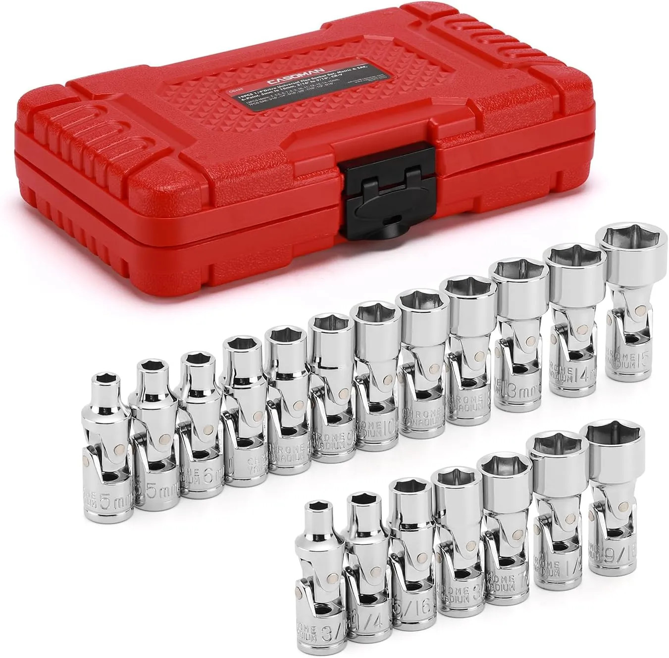 19 Piece 1/4 Inch Drive Universal Joint Socket Set Metric SAE Flexible Wobble