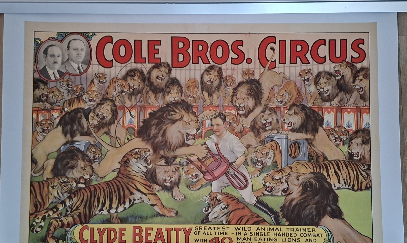 Original old circus poster COLE BROS, LINEN