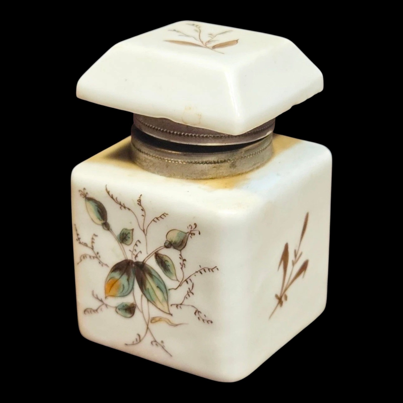Antique Old Paris Style Porcelain Square Ink Well Late 1800\'s Aesthetic Movement