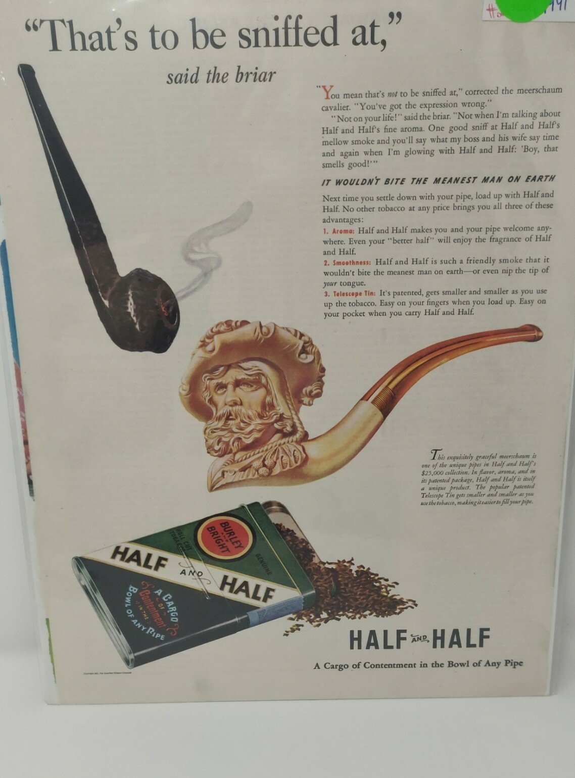 Vintage Magazine Ad Advertisement 1941 Half And Half Tobacco Pipe Briar Queen