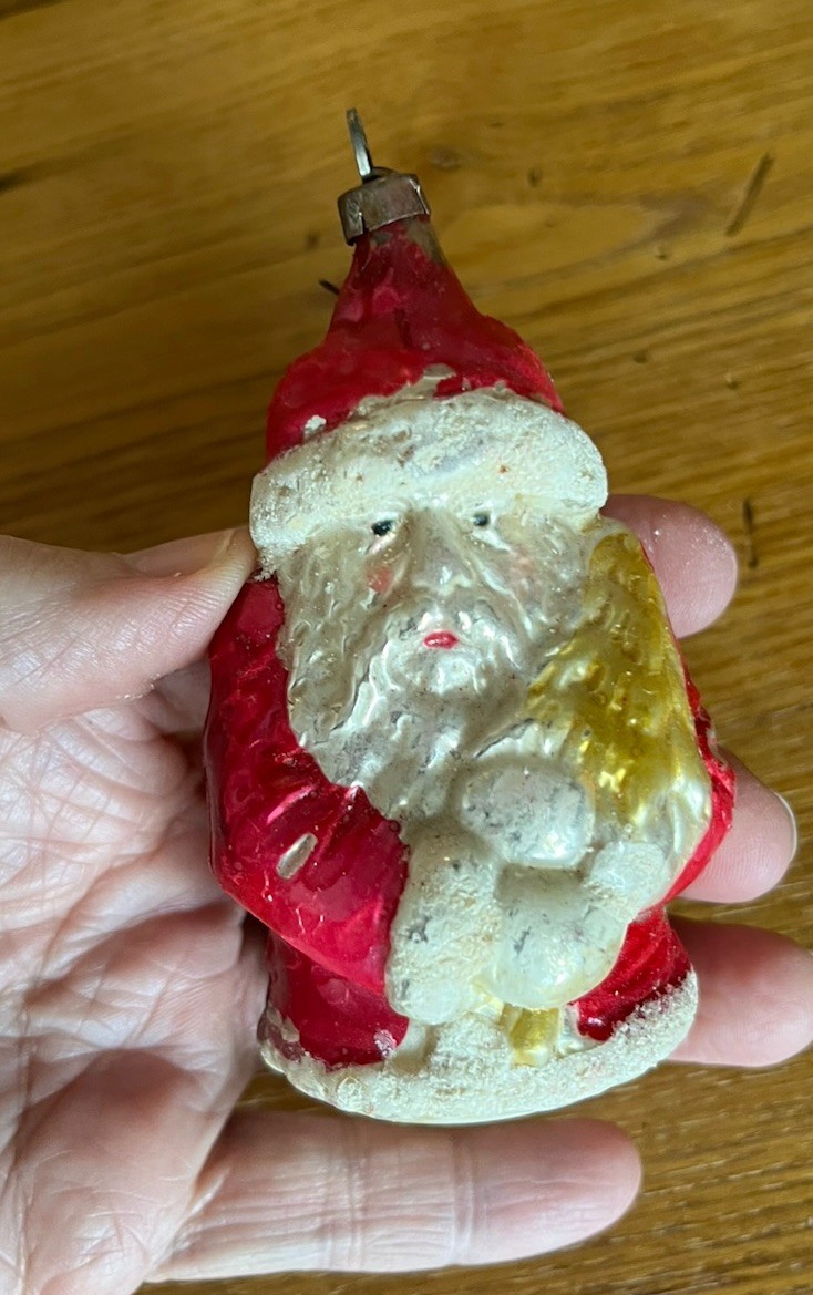 Antique 1920s GERMANY Hand Blown MERCURY GLASS SANTA CLAUS Chistmas Ornament 