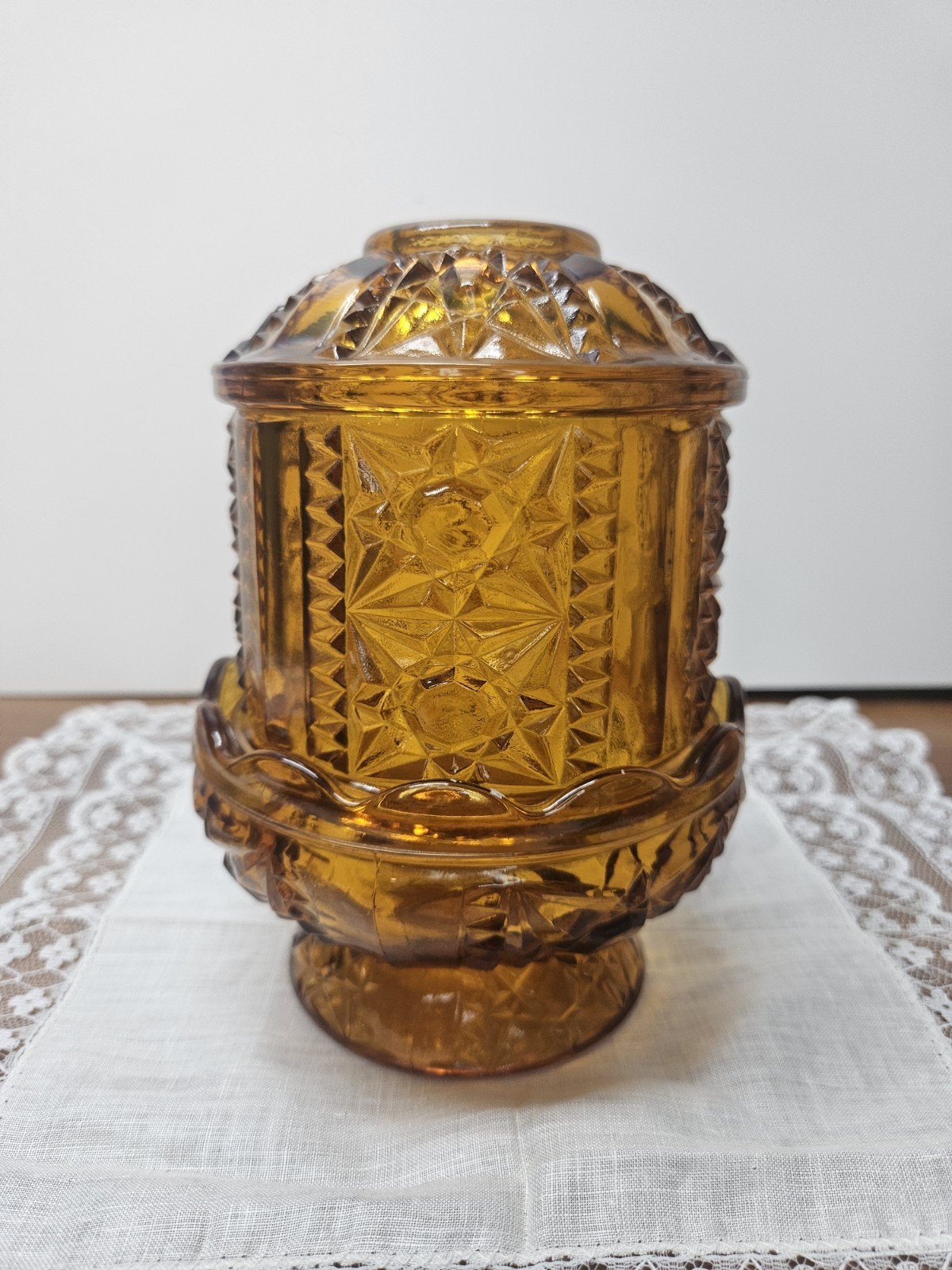 Vintage Fairy Lamp Stars & Bars Amber Candle Holder 6.5\
