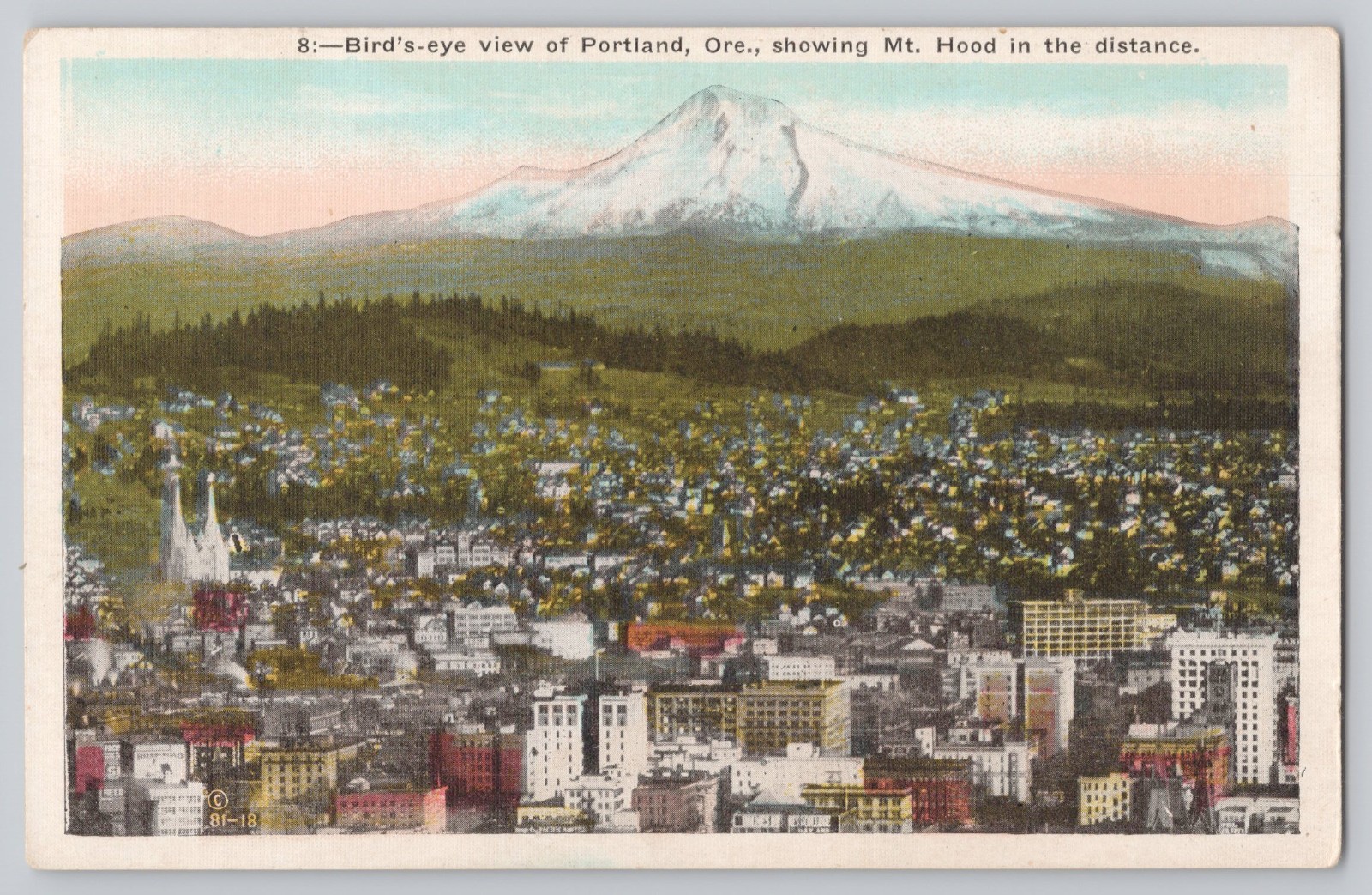 Portland Oregon showing Mt Hood Bird's Eye View c1920s Vintage Postcard