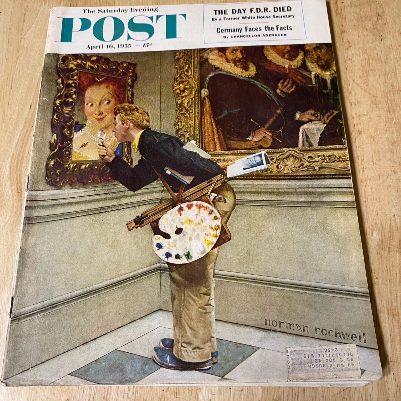 Vintage Saturday Evening Post April 16 1955 Norman Rockwell Art Critic Cover