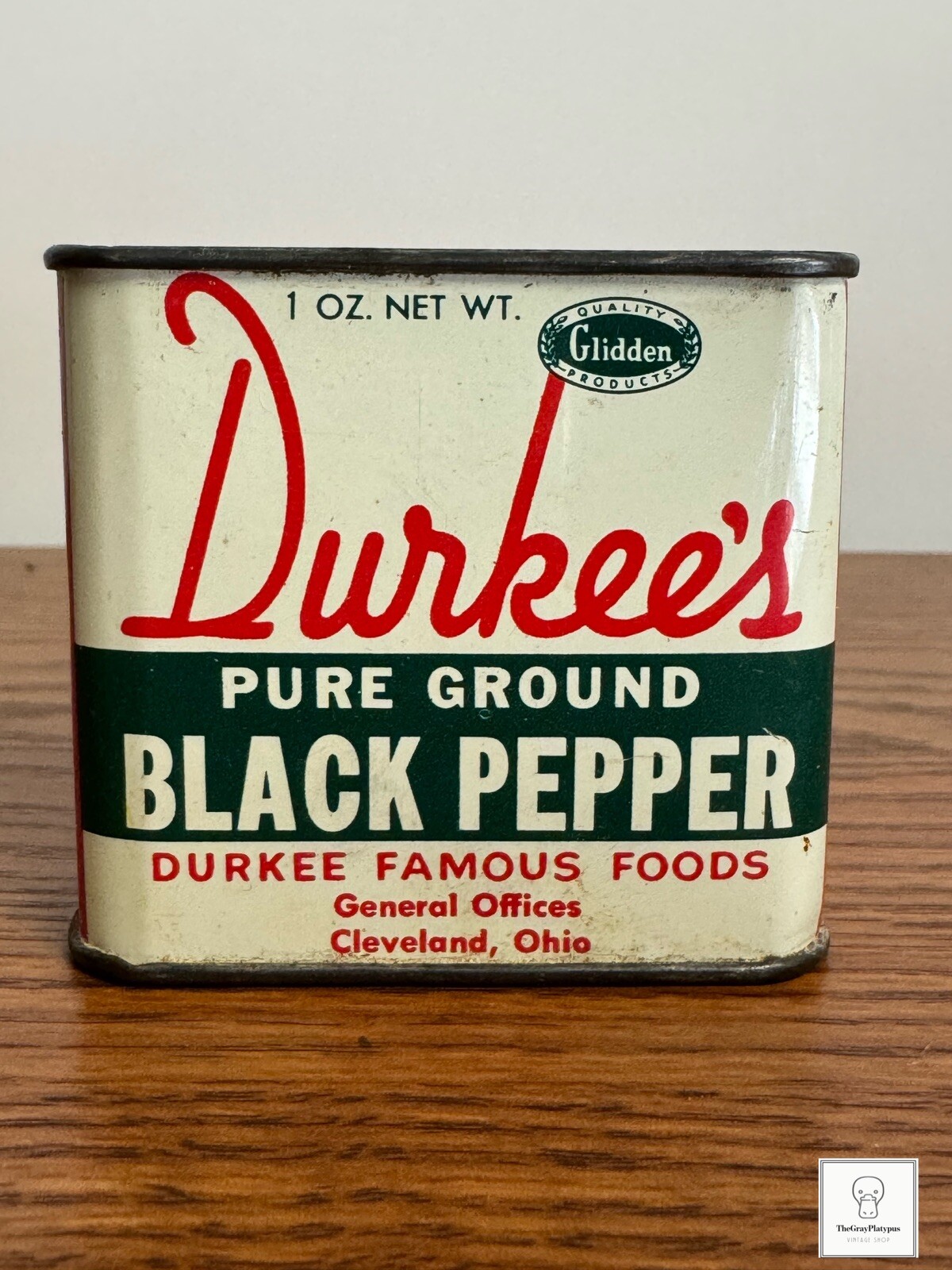 Vintage Spice Tin Durkee’s Pure Ground Black Pepper Seasoning 1 Oz.  Ohio