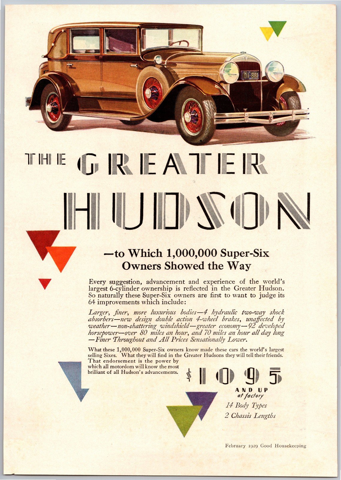 Vintage 1929, Hudson, Auto, Automobile, Car, 20\'s Print Ad