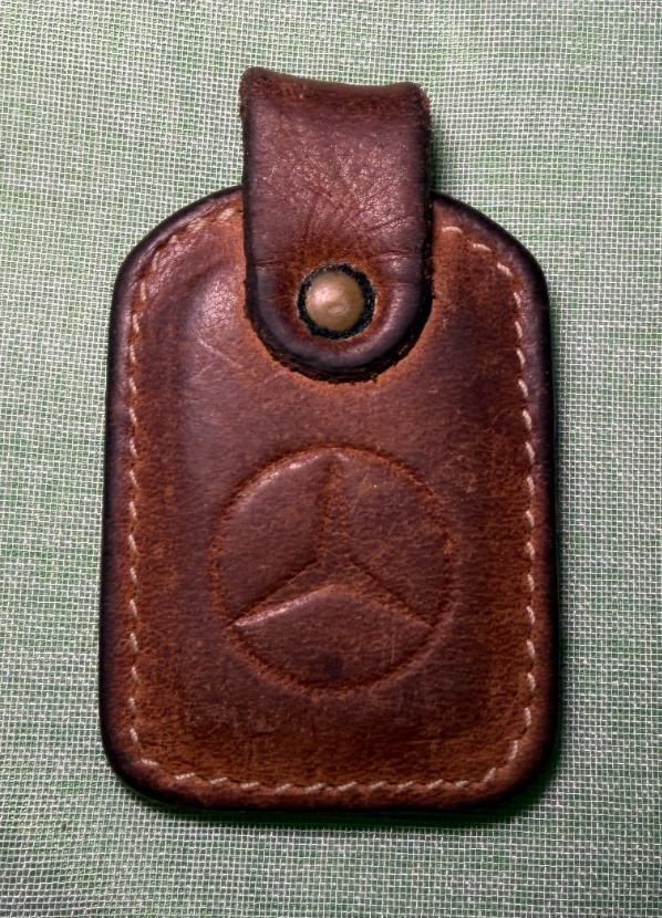 Vintage Late 70s Early80s Mercedes Benz Brown Leather Key Fob Embossed Star