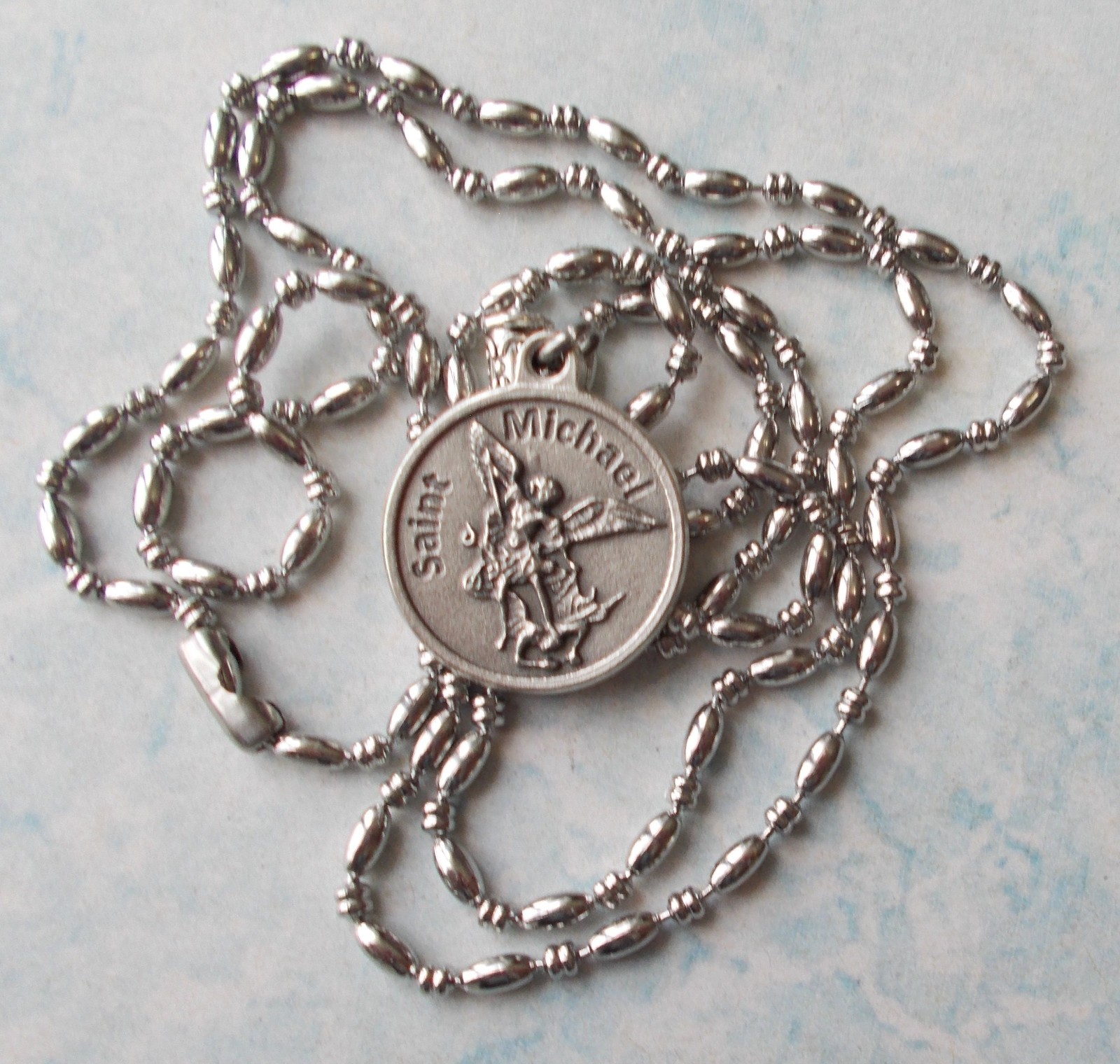 Rare ARCHANGEL St MICHAEL Saint Medal NECKLACE Pendant Angel Stainless Chain 30