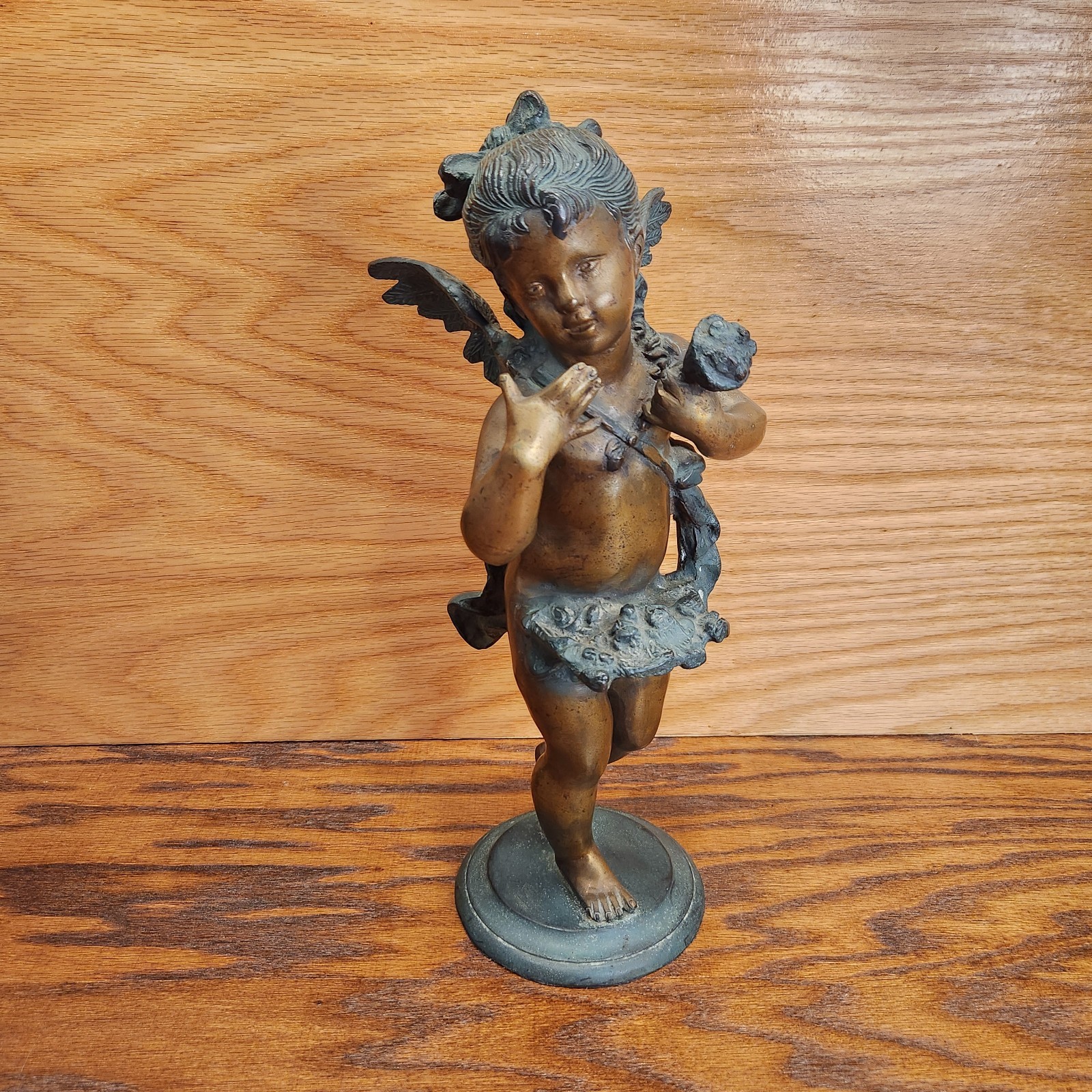 David Kay Solid Brass Green Cherub Statue 15