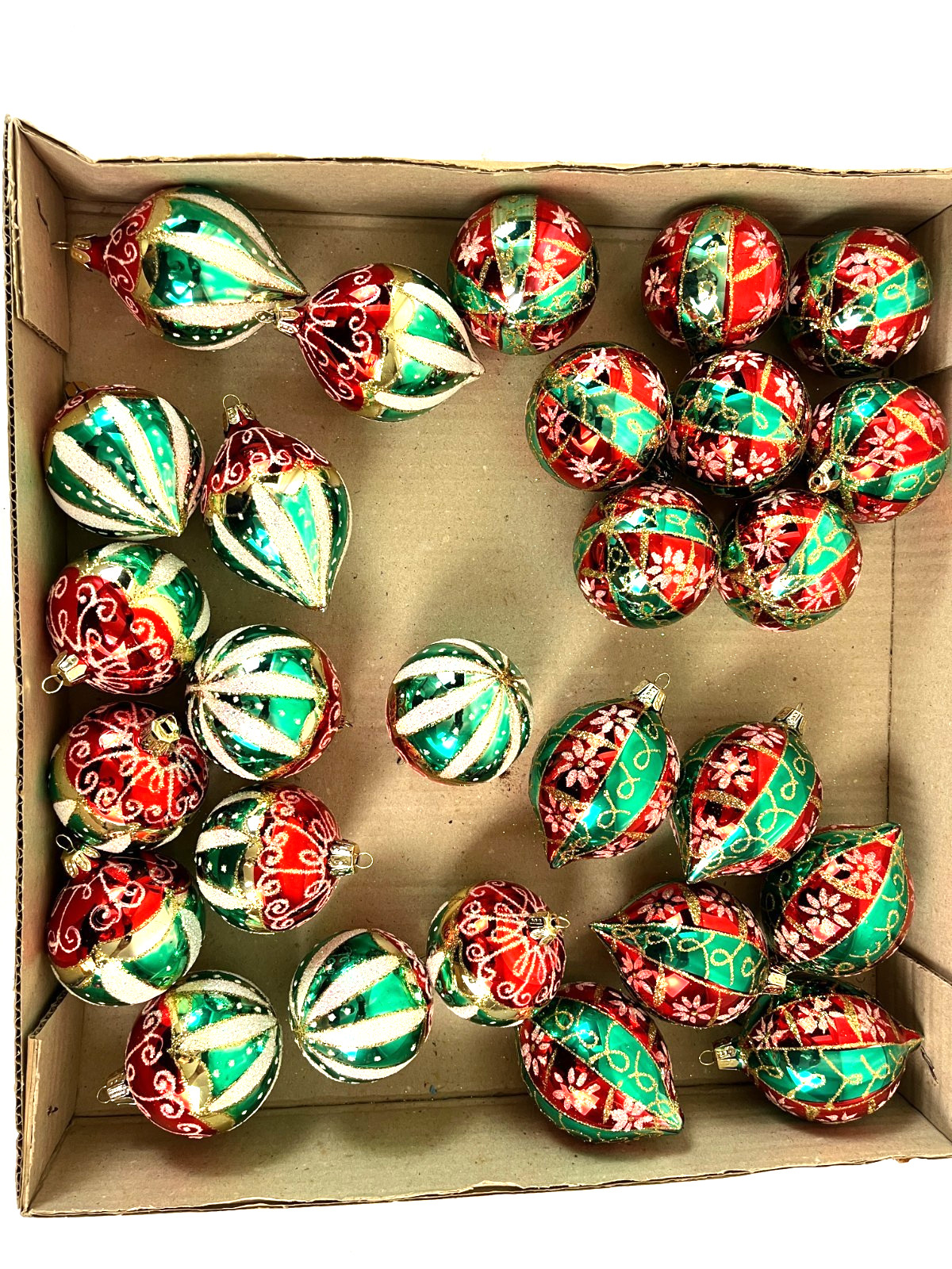 Vintage Commodore Glass Christmas Ornaments Lot of 27 w box hand painted Romania