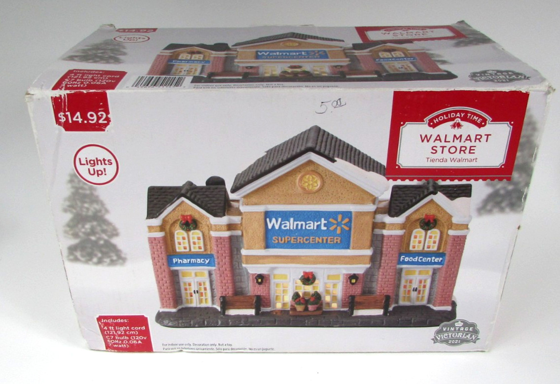 Walmart Supercenter Christmas Village Lighted Building Holiday Time 2021 VGC