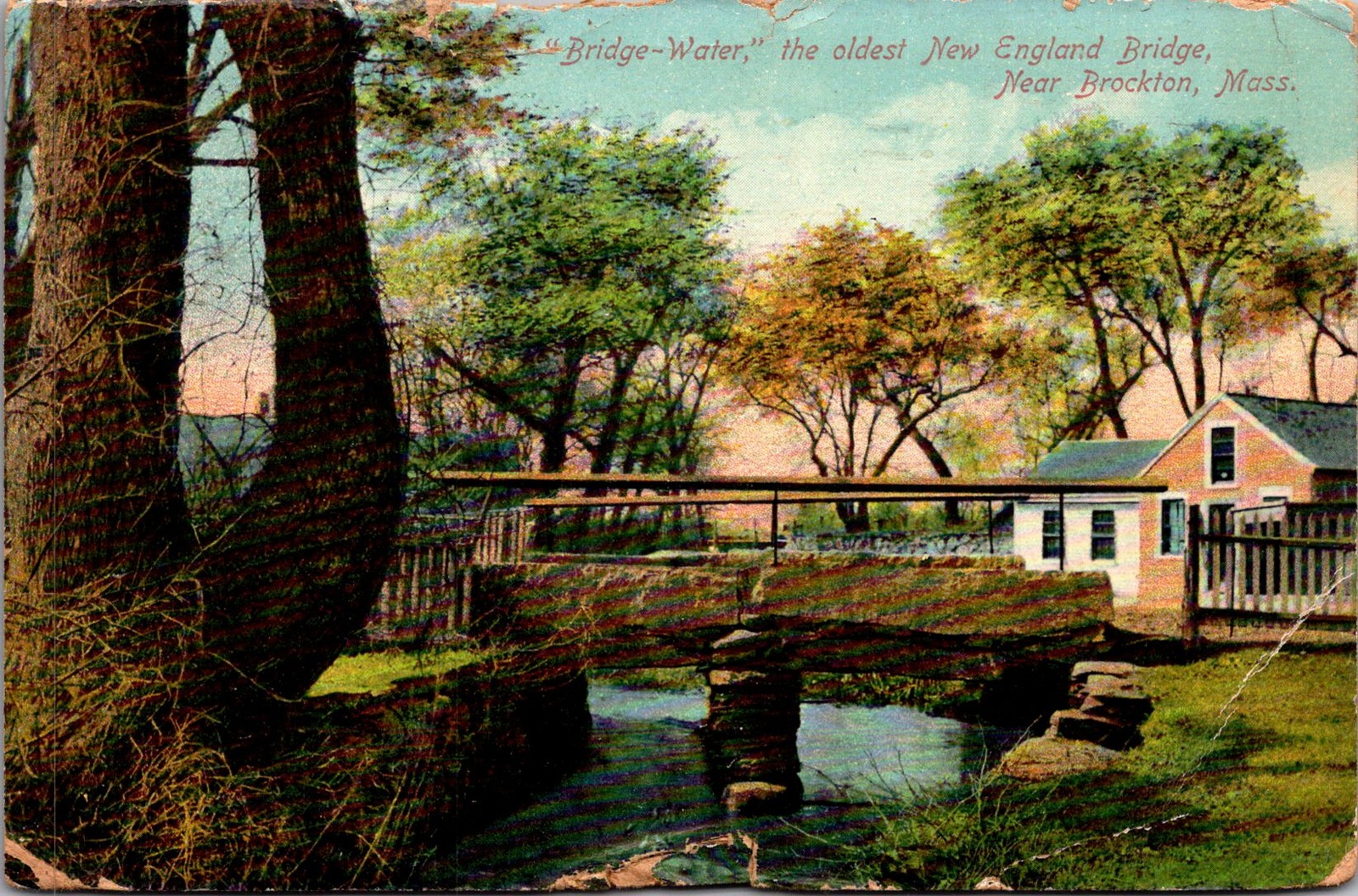 Bridgewater Oldest New England Bridge Near Brockton MA Postcard 5P18-28