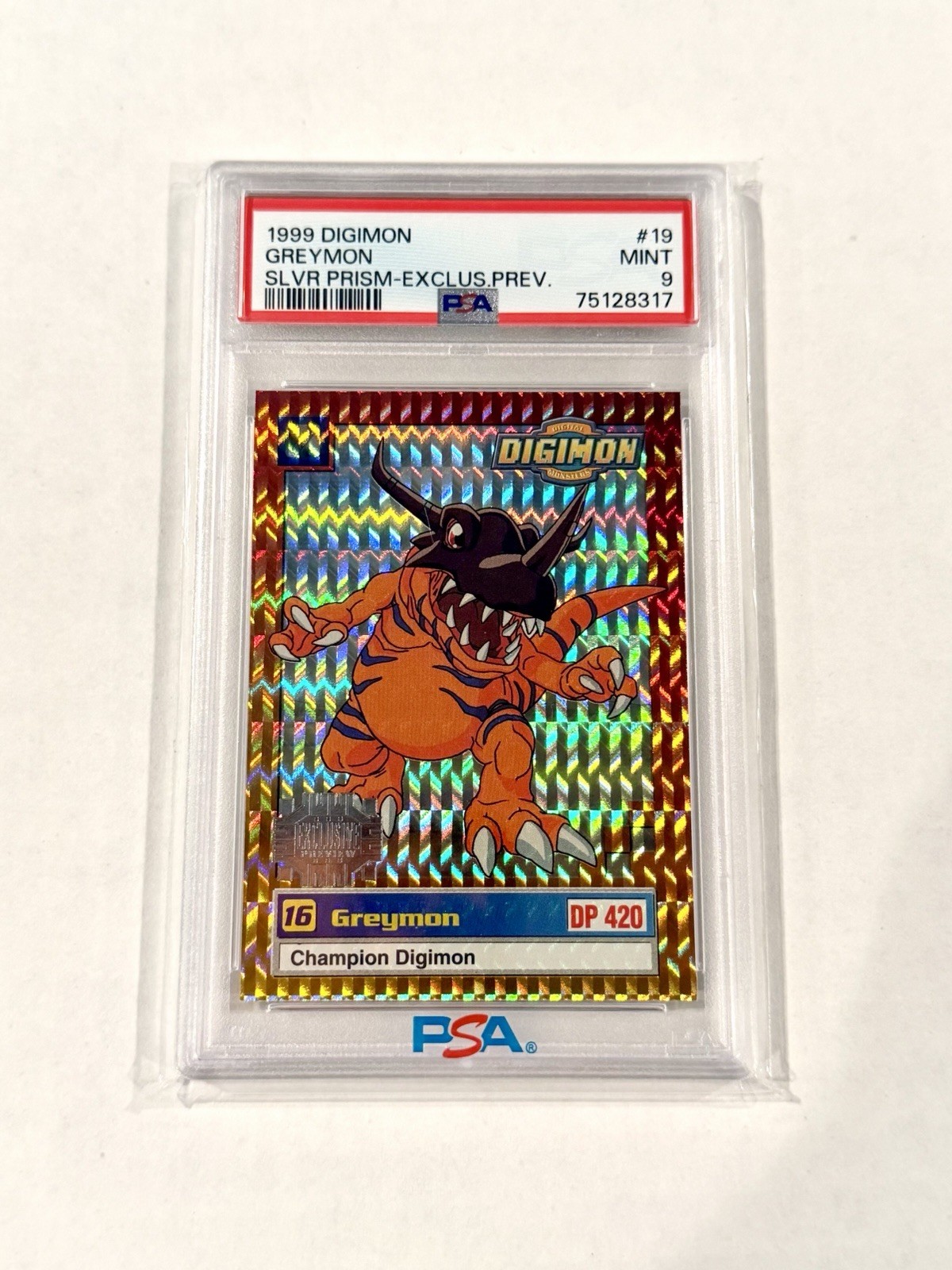 1999 Digimon Greymon PSA 9 Silver Prism Exclusive Preview #19 Holo LOW POP