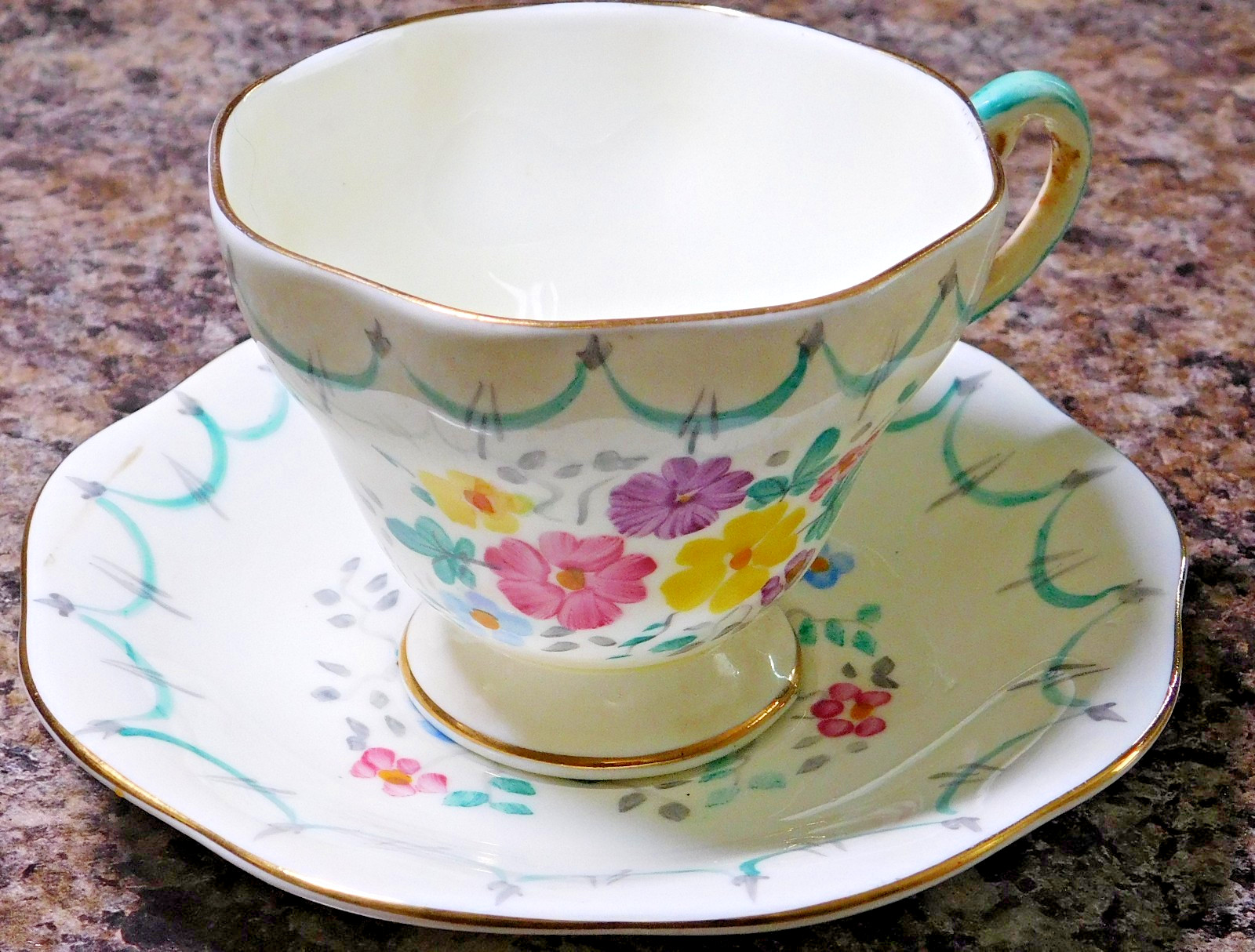 1950\'s EB Foley English Bone China Cup & Saucer Set - Ribbons and Flowers