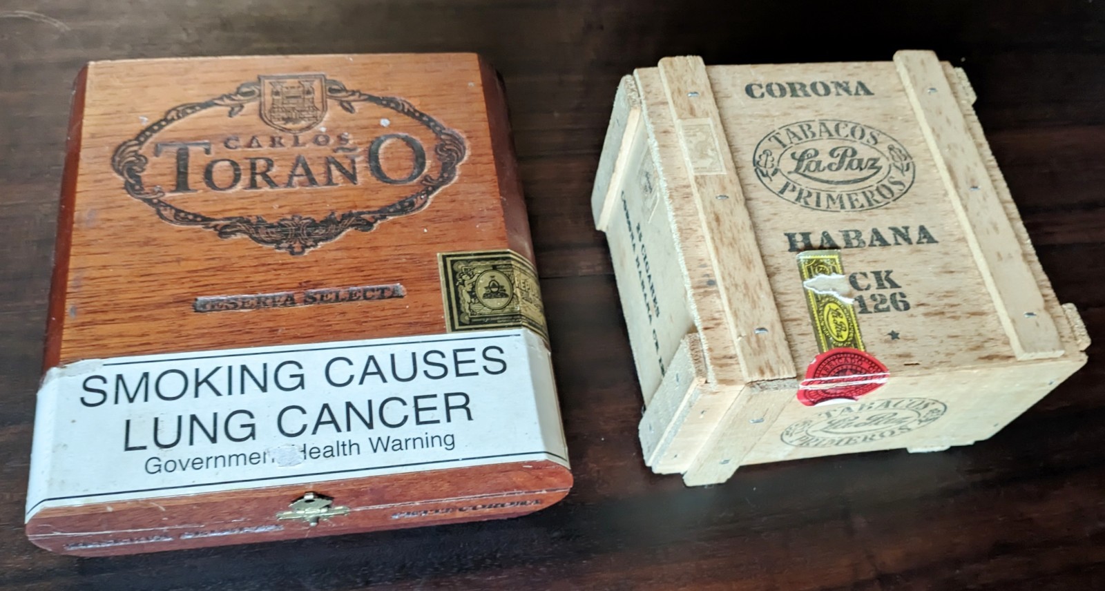 Vintage Carlos Torano La Paz Wooden Storage Boxes Lot 2 Empty Cedar Crate Case