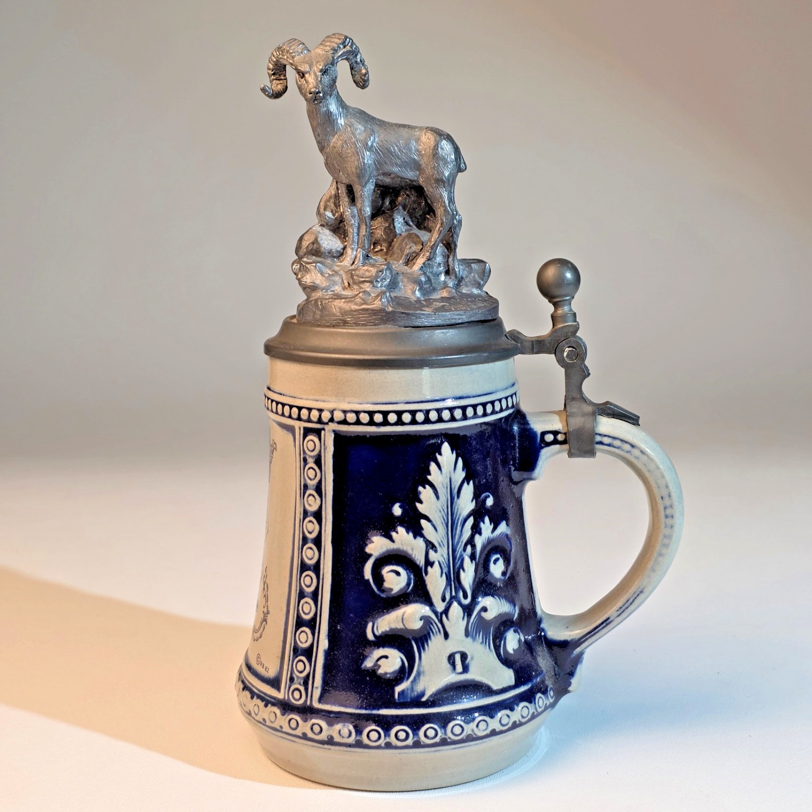 Michael Ricker Gerz Gerzit Beer Stein Bighorn Ram Pewter Lid Limited Edition