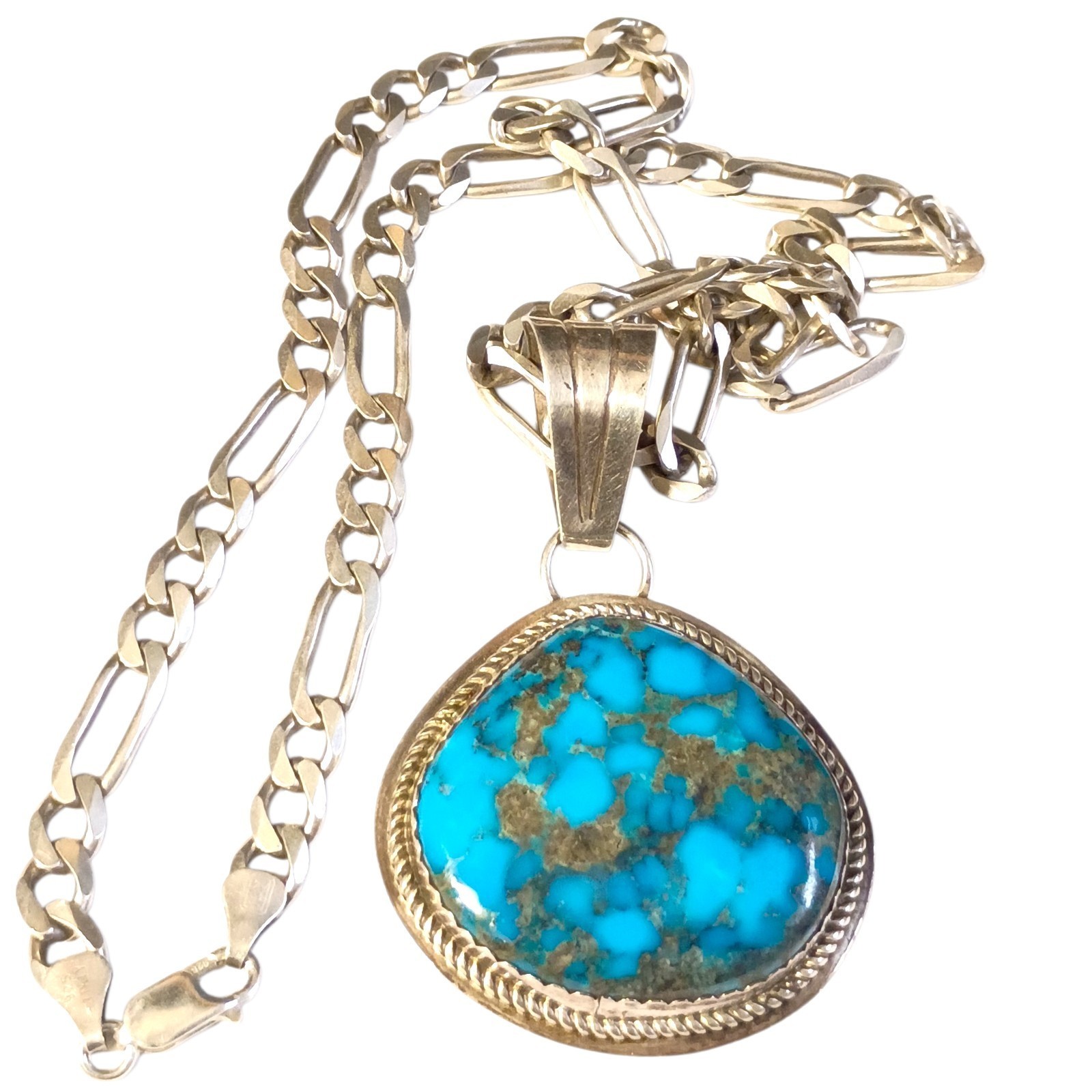 62.7gr Herbert Tsosie Bisbee Turquoise Sterling Silver Pendant Necklace 