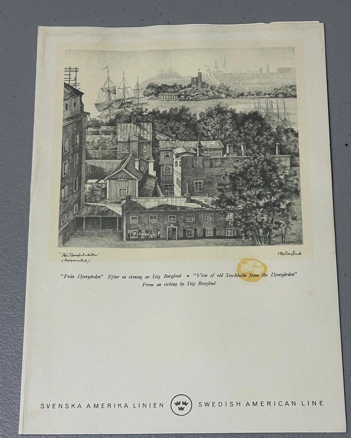 Vintage Swedish American Line Luncheon Menu Stig Borglind Art SAL Cruise Ship