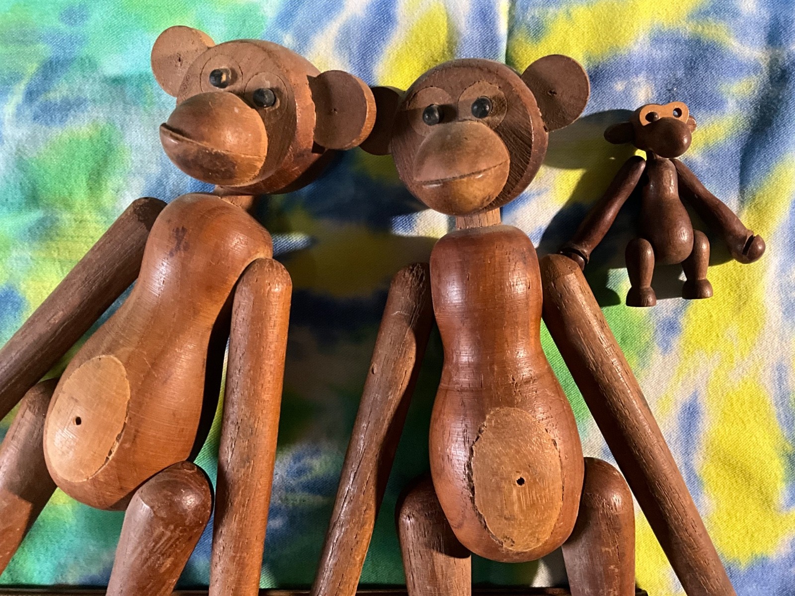 Vintage KAY BOJESEN Style 3 Wood Jointed Hanging Monkey MID CENTURY