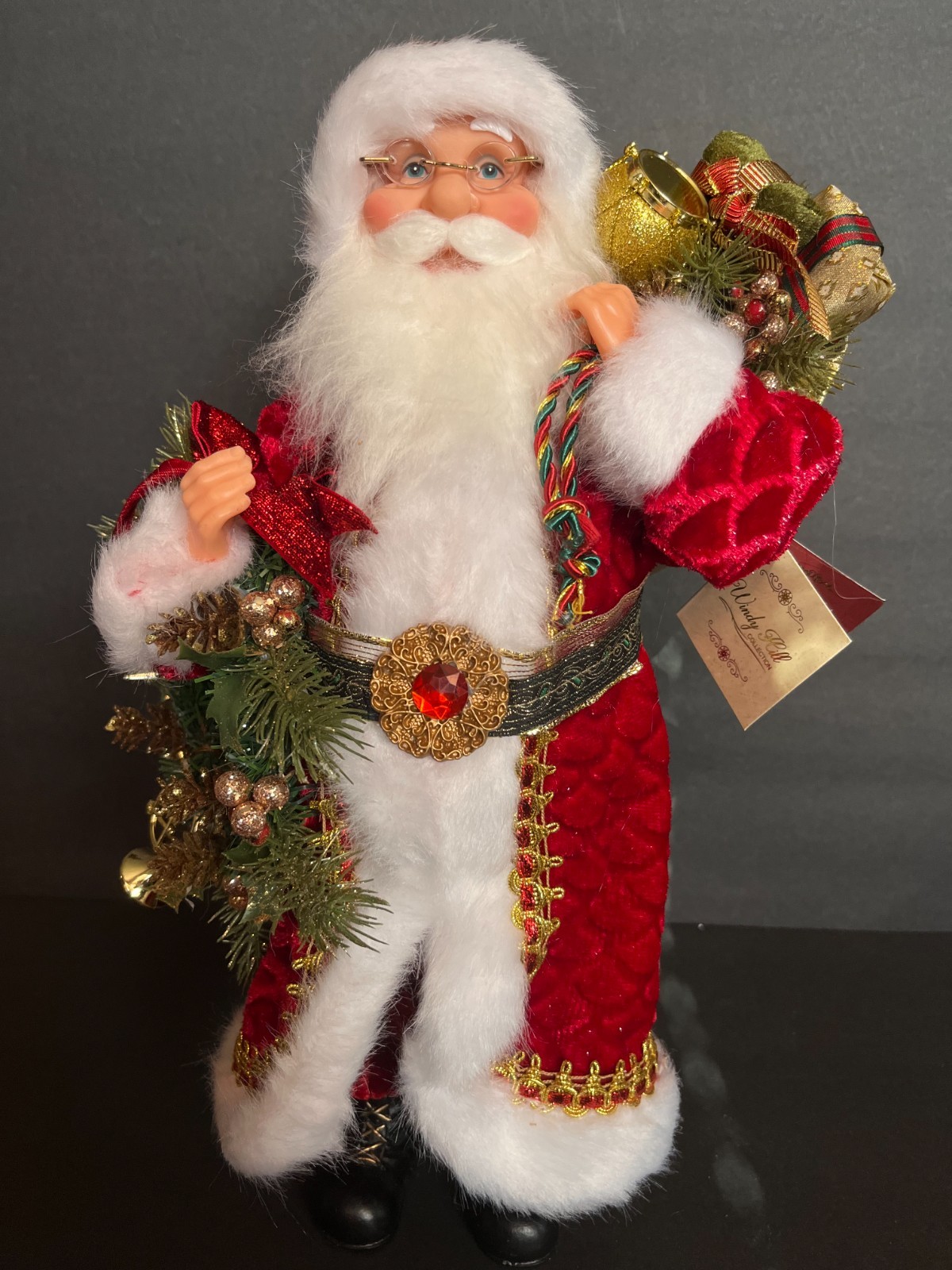 16 inch Standing Santa w/wreath & bag of gifts handcrafted Windy Hill Collection