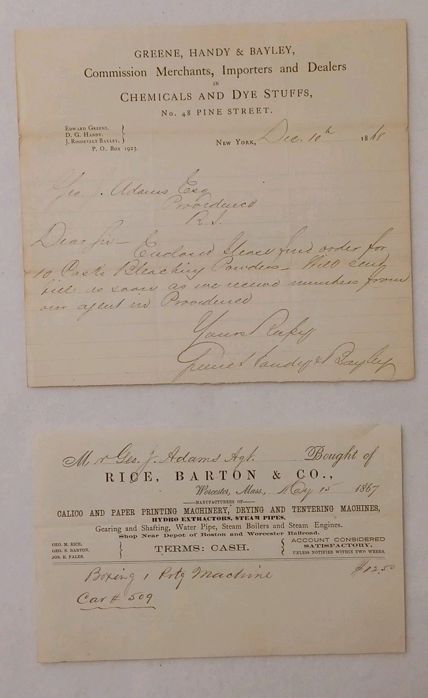 1867-1868 George J. Adams Northeast Industrial Textile Mill Lot 2 Piece Pair