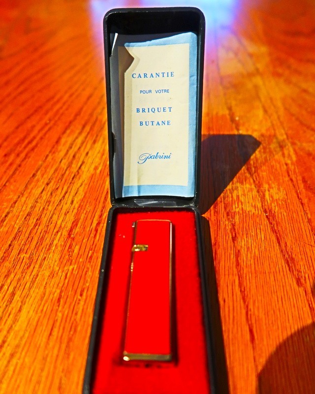 Vintage Red Enamel Pabrini Butane Lighter in Case  with Paperwork, Tested