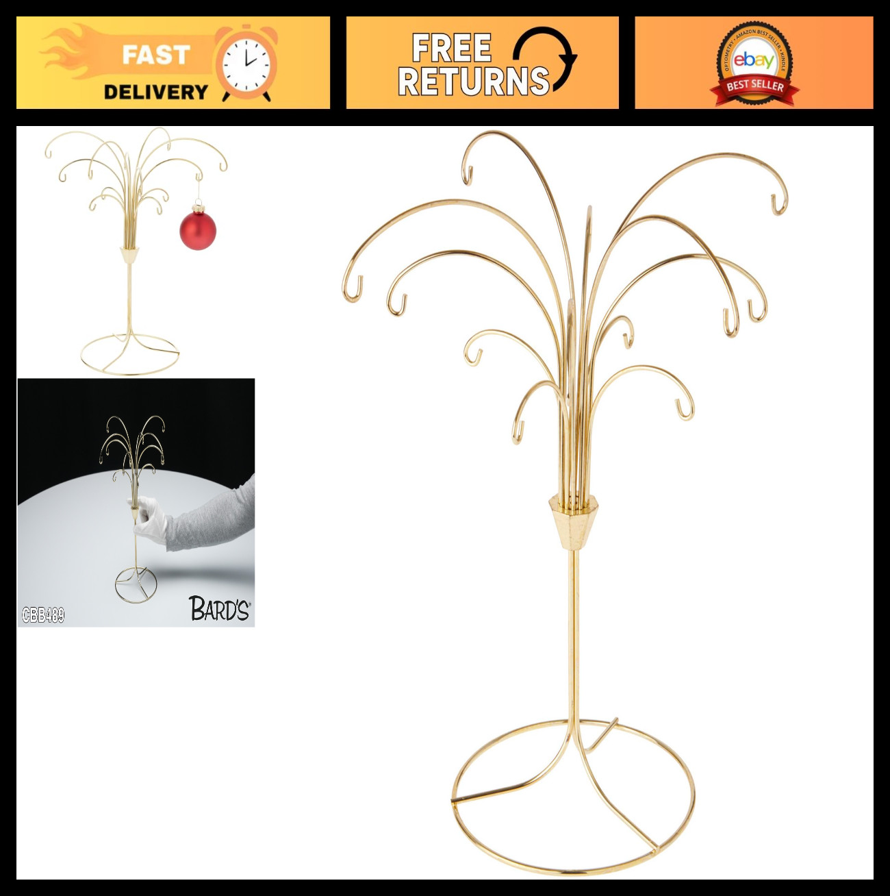 12 Arm Gold-Toned Ornament Stand Set - 11.5\